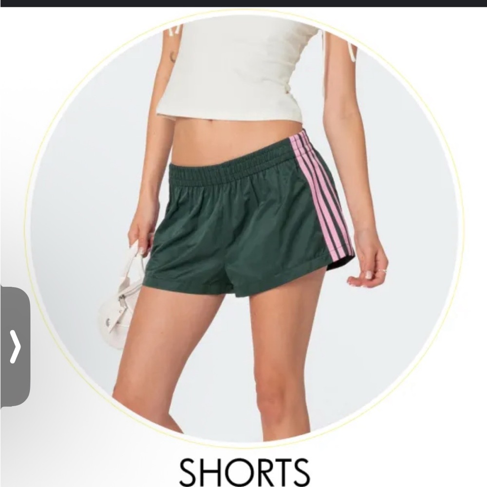 Green Women's Shorts with Pink Stripes